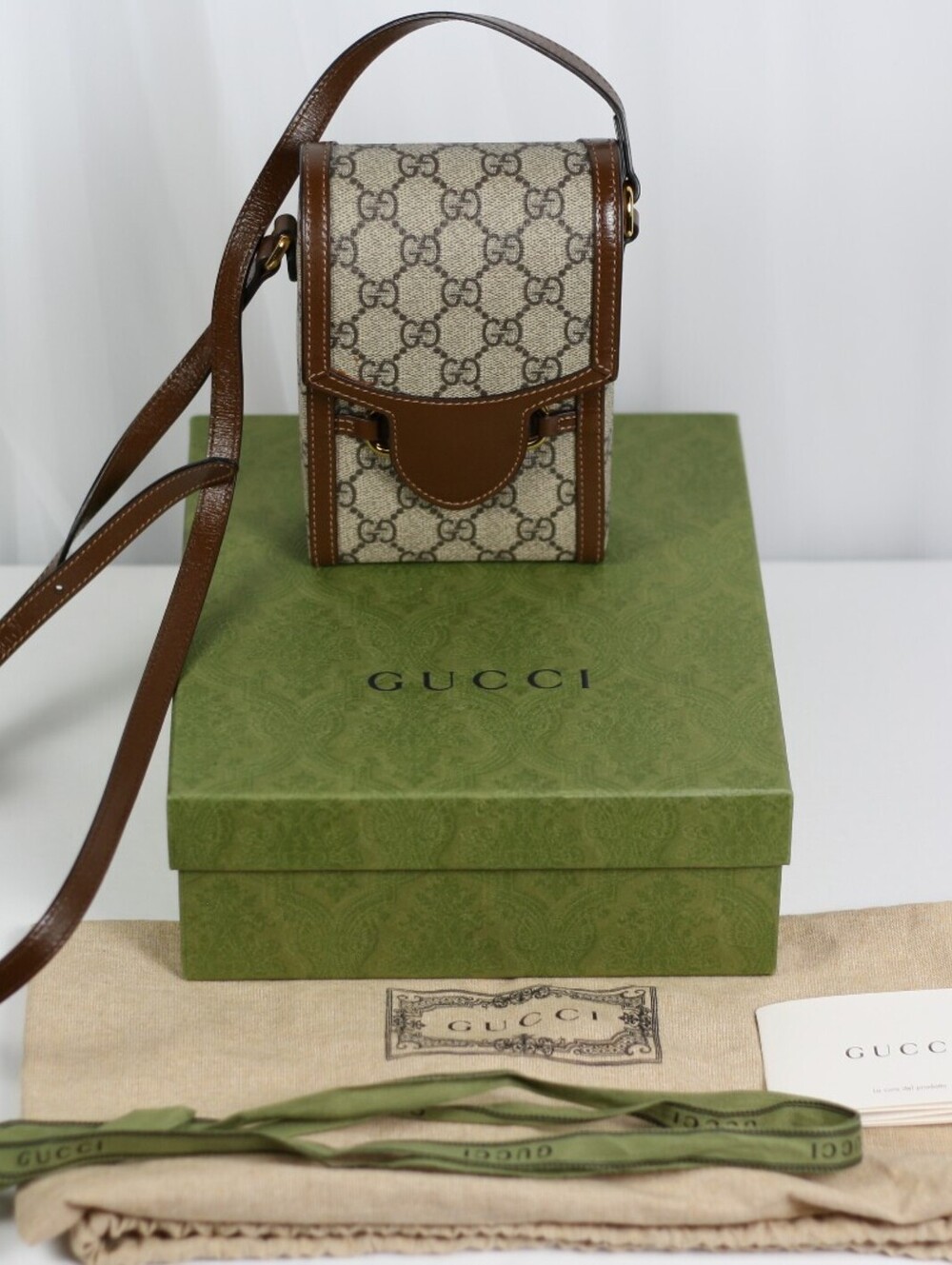 Gucci Horsebit 1955 GG Supreme Mini Crossbody Bag Brown